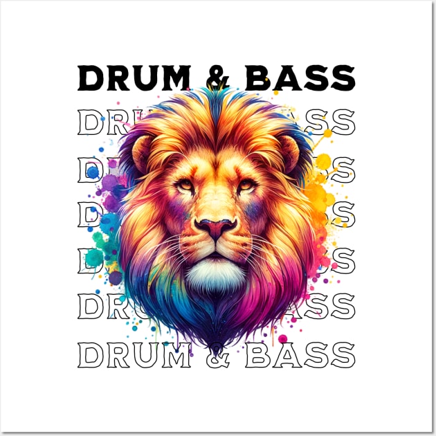 DRUM AND BASS  - Technicolor Lion (Black) Wall Art by DISCOTHREADZ 